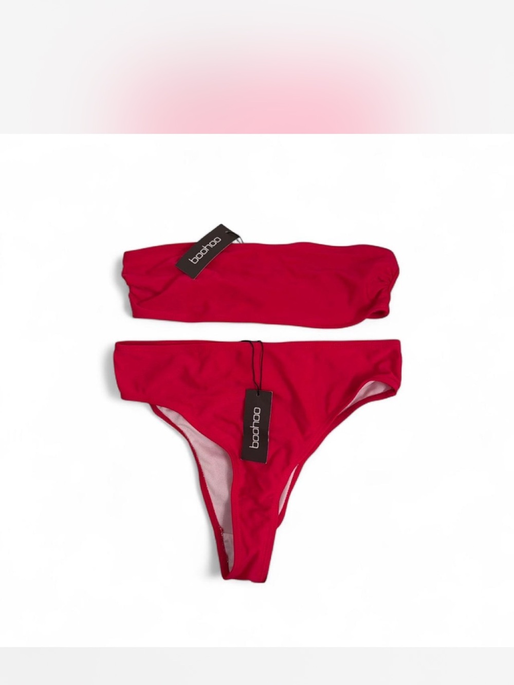 Boohoo Red Strapless Bikini Set